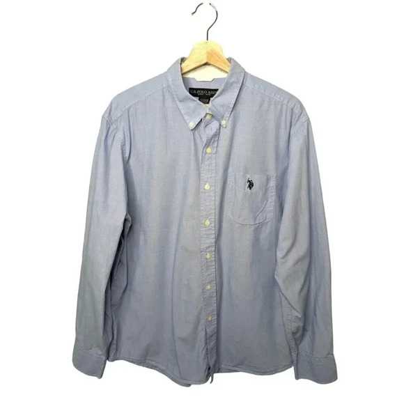 U.S. Polo Assn. Mens 100% Cotton Blue Button Down Long Sleeve Casual Shirt Sz XL - Picture 1 of 16